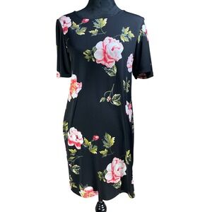 Alexandra Oak Women's Floral Print Short Sleeve Tunic Dress Size S Black Pink